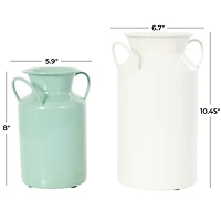 Teal and White Metal Jug Vase with Handles Set