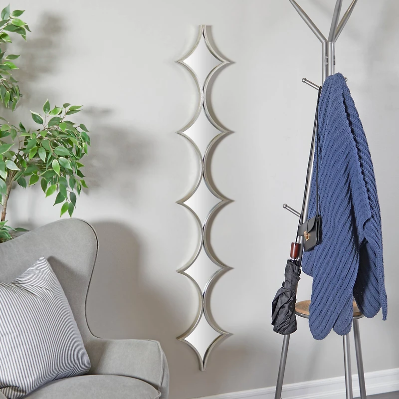 Silver Metal Slim Stacked Chain 5 Layer Wall Mirror with Half Moon Pattern 8" x 1" x 59"