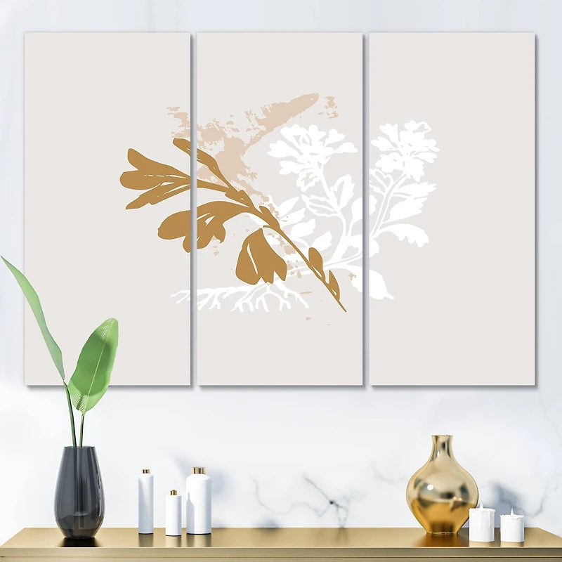 Designart - Minimal Botanical Design In Brown and White