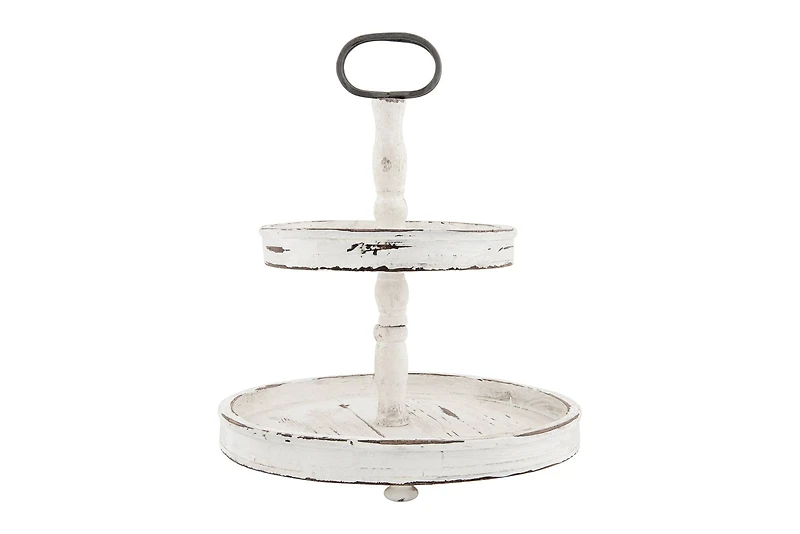 Hello Honey® 18.5" Distressed Cream Wood 2-Tier Tray