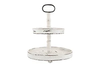 Hello Honey® 18.5" Distressed Cream Wood 2-Tier Tray