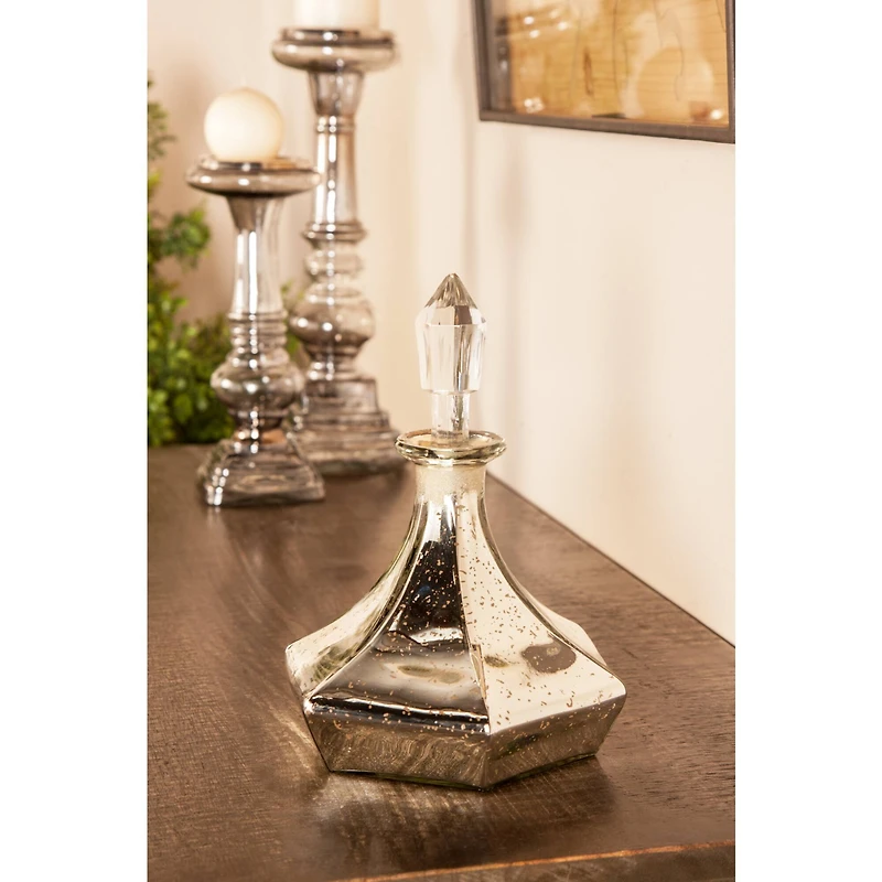 Silver Glass Decorative Hexagonal Jar Set