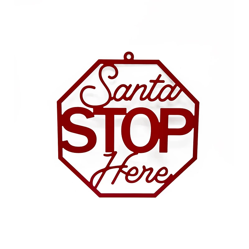 15" Red Santa Stop Here Metal Sign by Ashland®