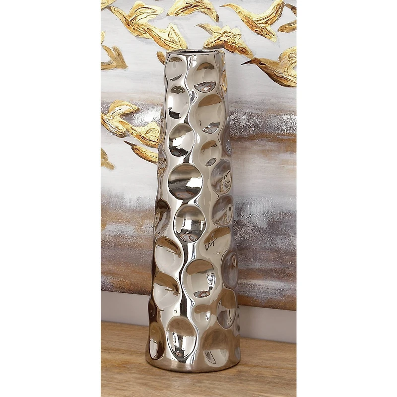 Silver Ceramic Glam Vase, 20" x 6" x 6"