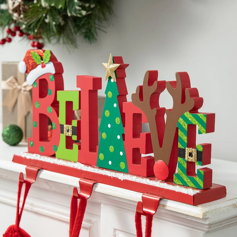 Glitzhome® 14.5'' BELIEVE Metal Christmas Stocking Holder