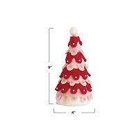 Hello Honey® 9" Red, Pink & White Handmade Wool Felt Tree with Pom Pom Topper