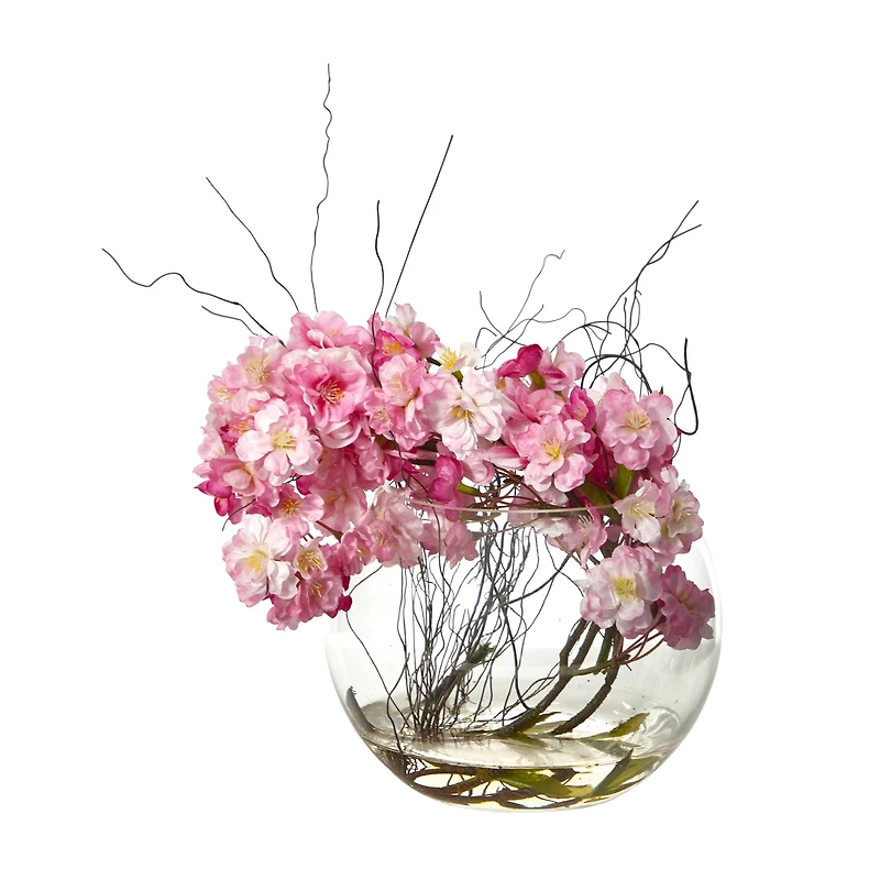 10" Cherry Blossom Arrangement in Glass Vase
