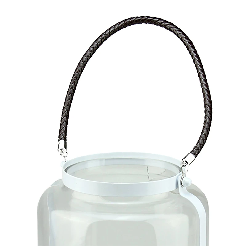 17" White Framed Glass Pillar Candle Holder Lantern