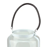 17" White Framed Glass Pillar Candle Holder Lantern