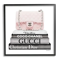 Stupell Industries Pink Quilted Purse on Modern Chic Bookstack Framed Wall Art