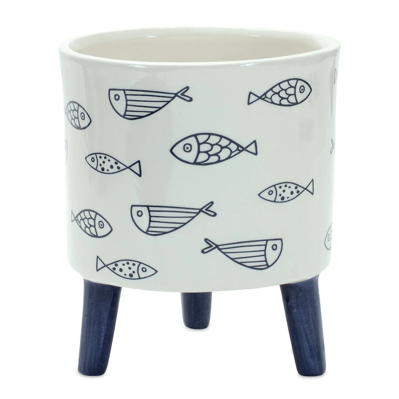 6" Coastal Fish Pattern Planters with Legs Set