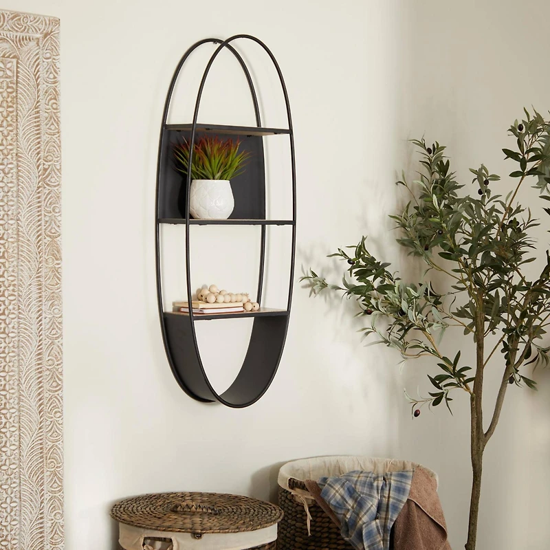 40" Black Contemporary Metal Wall Shelf
