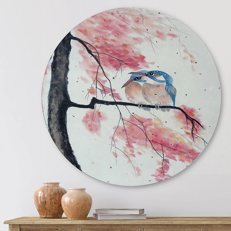 Designart - Two Kingfisher Birds Sit On A Flowering Branch