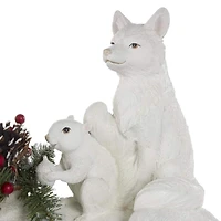 23" White Reindeer with Woodland Animals Sculpture