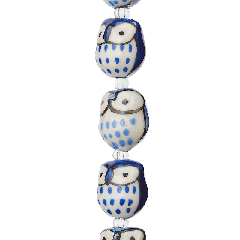 Blue Mix Ceramic Owl Beads, 15mm by Bead Landing™