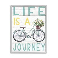 Stupell Industries Life's A Journey Blue Bicycle Flower Basket in Gray Frame Wall Art