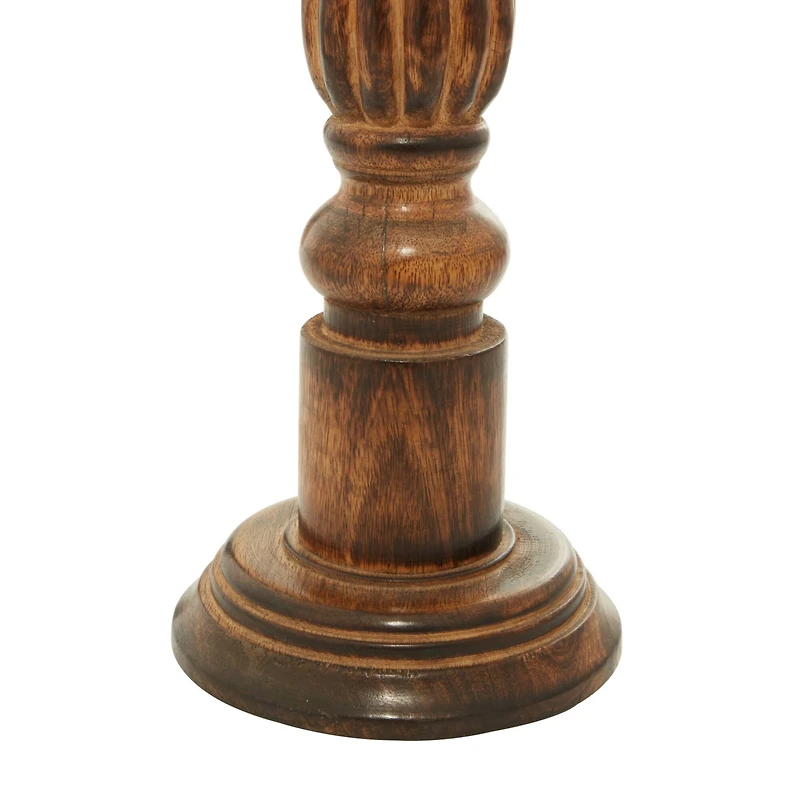 Brown Mango Wood Traditional Candle Holders Set, 18", 21" & 24"