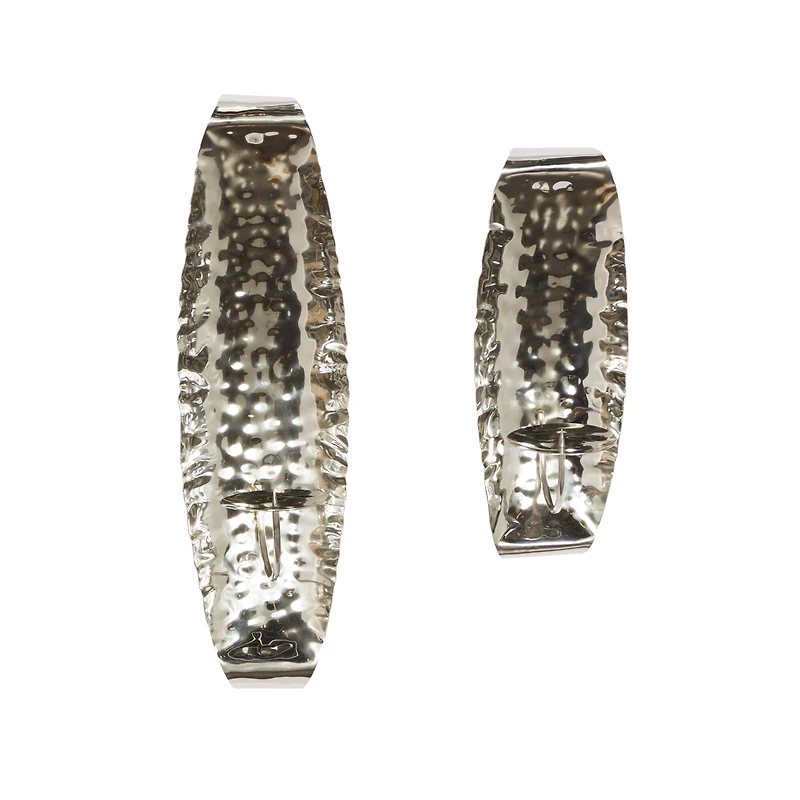 Set of 2 Silver Stainless Steel Contemporary Wall Sconce, 13.5", 18.5"