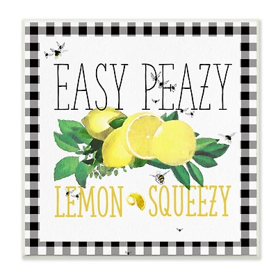 Stupell Industries Easy Peazy Lemon Squeezy Kitchen Humor Plaid Word Design Wood Wall Plaque