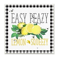 Stupell Industries Easy Peazy Lemon Squeezy Kitchen Humor Plaid Word Design Wood Wall Plaque