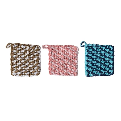 Hello Honey® Multicolor Woven Cotton Crocheted Pot Holders Set