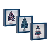 6" Navy Christmas Tree Sentiments Tabletop Décor Set
