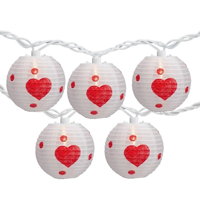 10ct. White & Red Heart Paper Lantern Valentine's Day String Lights