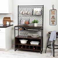 Honey Can Do Black & Walnut Multi-Purpose Kitchen Bakers Rack With Wine Storage