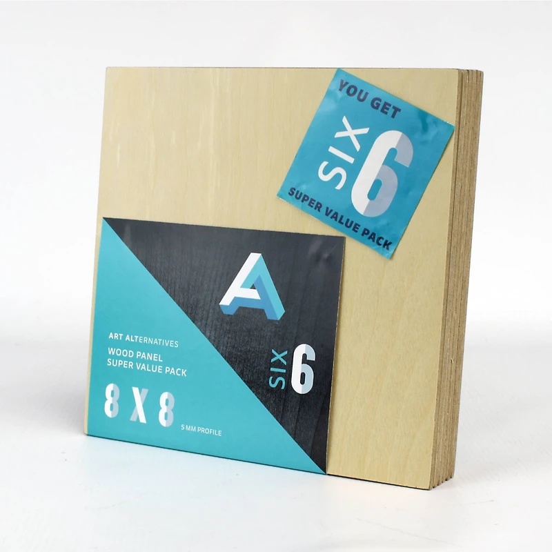Art Alternatives 6 Pack 8" x 8" Uncradled Wood Panel Super Value Pack