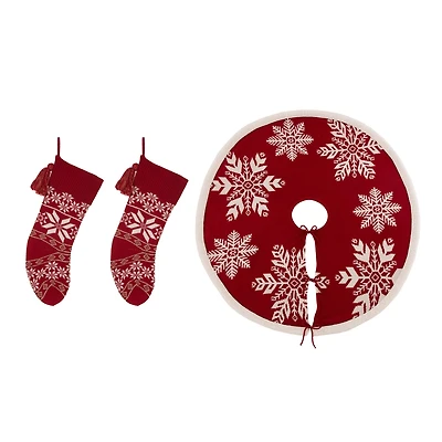 Glitzhome® Red Snowflake Tree Skirt & Stockings Set