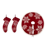 Glitzhome® Red Snowflake Tree Skirt & Stockings Set