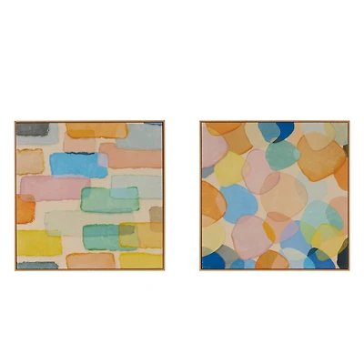 24" x 24" Multi-Colored Layered Geometric Shapes Abstract Canvas Framed Wall Art Set