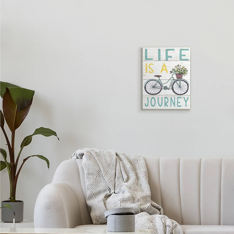 Stupell Industries Life's A Journey Blue Bicycle Flower Basket Wall Plaque