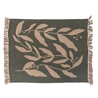 Hello Honey® Recycled Cotton Blend Printed Throw Blanket with Fringe, Green and Tan