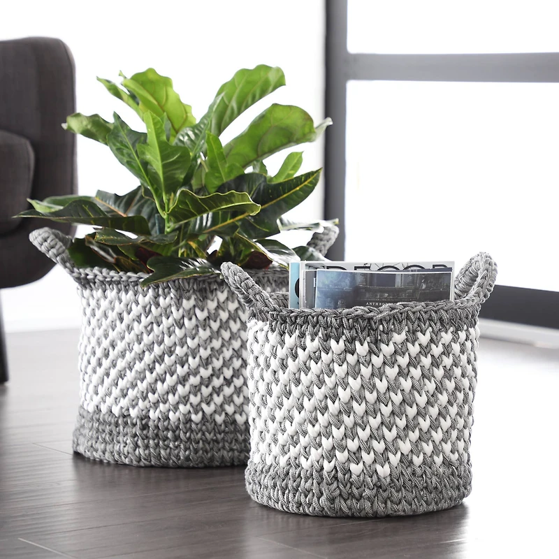 Gray Polyester Eclectic Storage Basket Set
