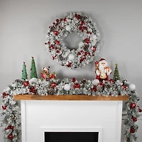 30" Pre-Lit Snowy Bristle Pine Artificial Christmas Wreath, Warm White Lights