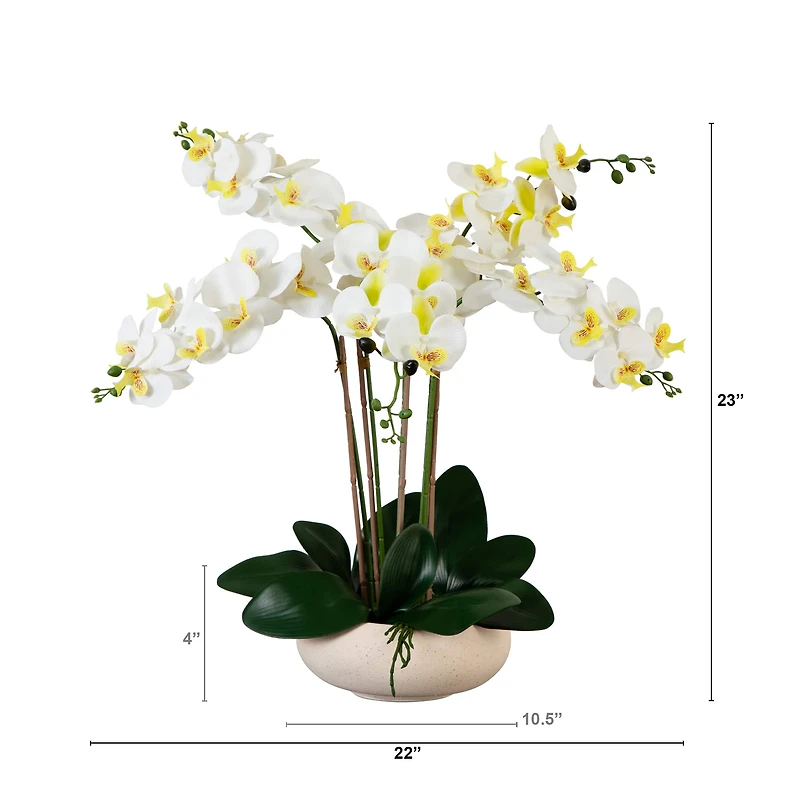 23" Orchid Arrangement in White Ceramic Planter