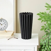 Black Abstract Dimensional Ribbed Ceramic Vase
