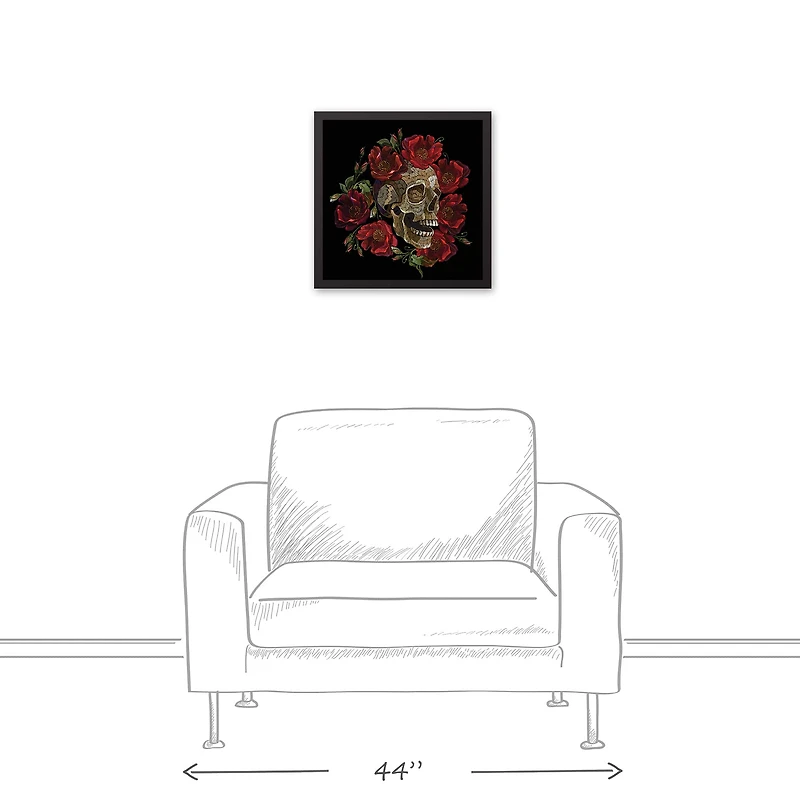 Skull with Floral Crown Black Framed Canvas Wall Art