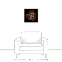 Skull with Floral Crown Black Framed Canvas Wall Art
