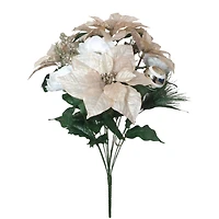 21.5" Champagne Poinsettia & Ornament Mix Deluxe Bush by Ashland®