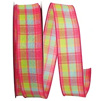 Reliant 1.5" x 10yd. Pink Bright Plaid Wired Ribbon