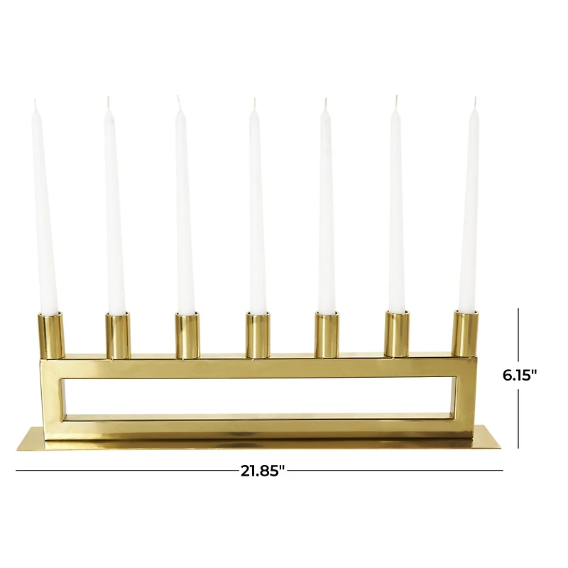 22" Gold Stainless Steel 7 Taper Candle Candelabra with Rectangular Frame