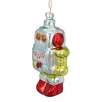 Silver & Green Robot Hanging Glass Christmas Ornament