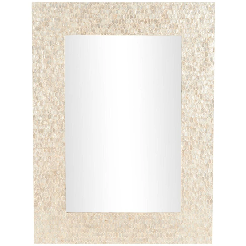 36" x 1" x 48" Cream Mother of Pearl Shell Handmade Mosaic Room Wall Mirror