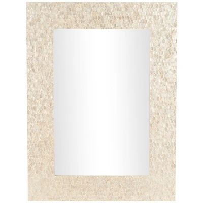 36" x 1" x 48" Cream Mother of Pearl Shell Handmade Mosaic Room Wall Mirror
