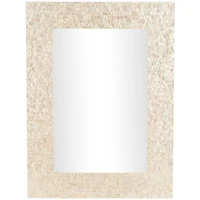 36" x 1" x 48" Cream Mother of Pearl Shell Handmade Mosaic Room Wall Mirror