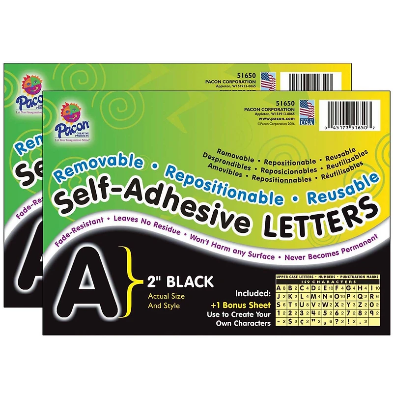 Pacon® Self-Adhesive Letters, Black, Puffy Font, 2", 2 Packs of 159