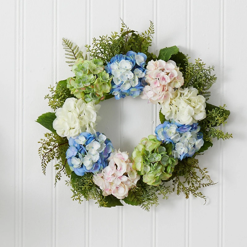 24” Blue & Pink Hydrangea Wreath
