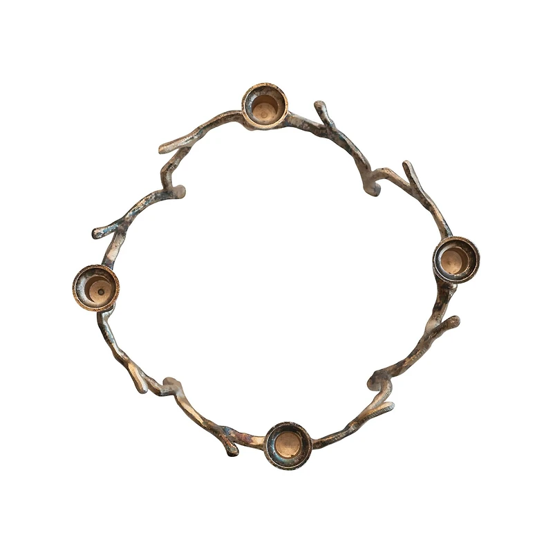 Hello Honey® 13" Oxidized Antique Gold Finish Aluminum Wreath Advent Taper Candle Holder